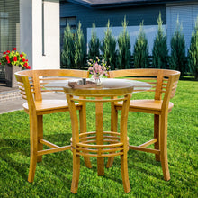 3 Piece Teak Wood Half Moon Bar Set with 36" Round Glass Top Table and 2 Barstools