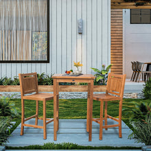 3 Piece Teak Wood Maldives Small Patio Bistro Bar Set with 27" Square Bar Table & 2 Armless Bar Chairs