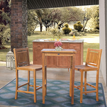 3 Piece Teak Wood Maldives Small Patio Bistro Bar Set with 27" Square Bar Table & 2 Armless Bar Chairs