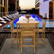 5 Piece Teak Wood Maldives Patio Bistro Bar Set with 35" Square Bar Table & 4 Armless Bar Chairs