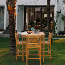5 Piece Teak Wood Maldives Patio Bistro Bar Set with 35" Square Bar Table & 4 Armless Bar Chairs