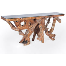 Teak Wood Root Console Table with Glass Top, 72 inches