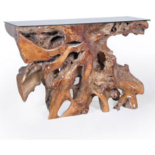 Teak Wood Root Console Table with Glass Top, 48 inches