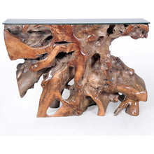 Teak Wood Root Console Table with Glass Top, 48 inches