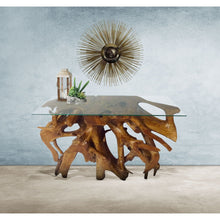 Teak Wood Root Console Table with Glass Top, 48 inches