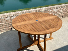 Teak Wood Butterfly Round Outdoor Patio Folding Table, 47 Inch