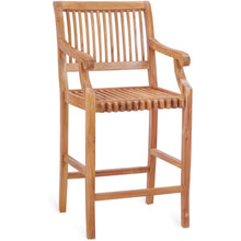 3 Piece Teak Wood Castle Intimate Patio Bistro Bar Set with 27" Bar Table & 2 Barstools with Arms