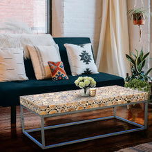Teak Wood Coffee Table With Stainless Base