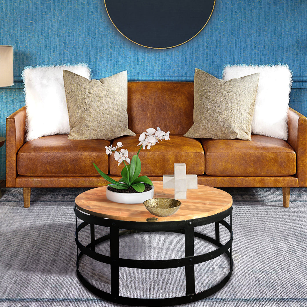 Teak Wood Hanover Coffee Table with Ironwork Base
