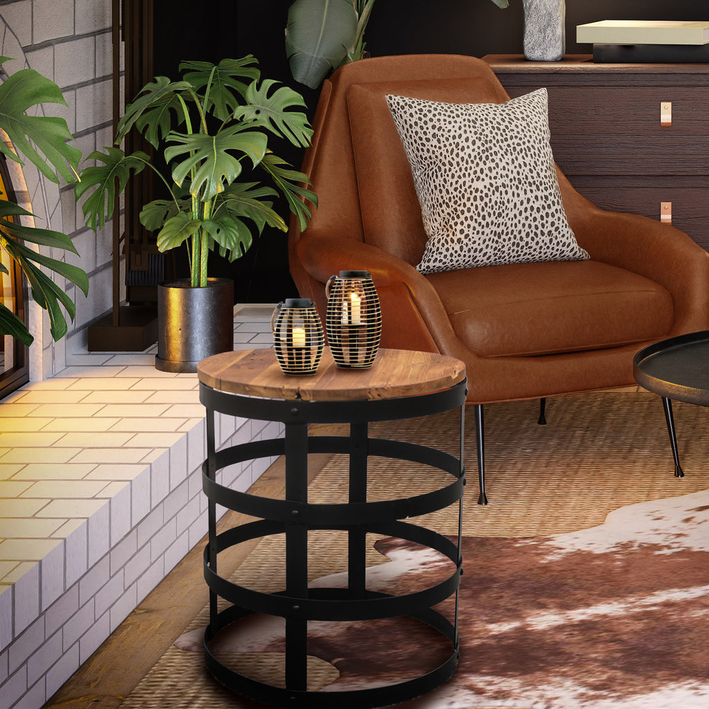 Teak Wood Hanover Side Table with Ironwork Base by Chic Teak