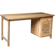 Recycled Teak Wood Louvre Writing Desk with 1 Door & Drawer