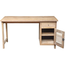 Recycled Teak Wood Louvre Writing Desk with 1 Door & Drawer