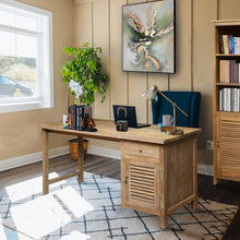 Recycled Teak Wood Louvre Writing Desk with 1 Door & Drawer