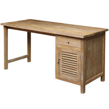 Recycled Teak Wood Louvre Writing Desk with 1 Door & Drawer
