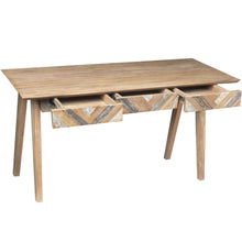 Recycled Teak Wood Brux Art Deco Writing Desk with 3 Drawers