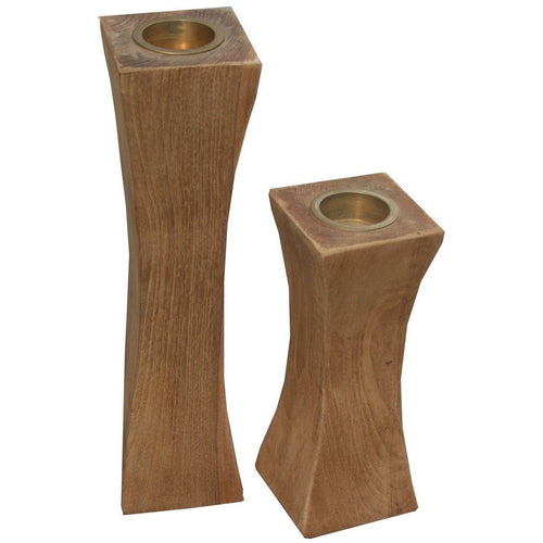 Slim Recycled Teak Wood Candleholder, set of 2 - Chic Teak