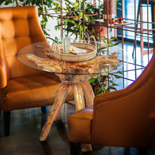 Teak Wood Root Bar Table Including 36 Inch Round Glass Top
