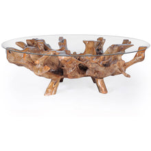 Teak Wood Root Coffee Table Including 55 Inch Round Glass Top