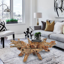 Teak Wood Root Coffee Table Including 55 Inch Round Glass Top