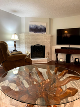 Teak Wood Root Coffee Table Including 55 Inch Round Glass Top