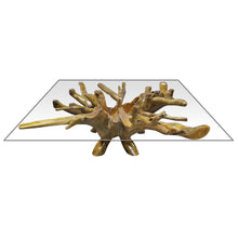 Teak Wood Root Rectangular Coffee Table with 55" x 43" Glass Top
