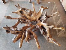 Teak Wood Root Rectangular Coffee Table with 55" x 43" Glass Top