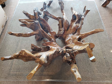 Teak Wood Root Rectangular Coffee Table with 55" x 43" Glass Top
