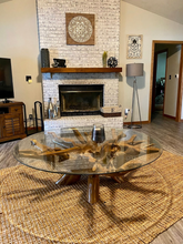 Teak Wood Root Coffee Table Including 55 Inch Round Glass Top