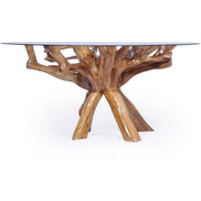 Teak Wood Root Dining Table Including 55 Inch Round Glass Top