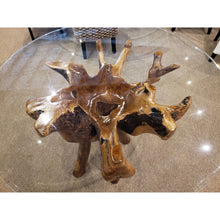 Teak Wood Root Dining Table Including a Round 48 Inch Glass Top