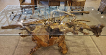 Teak Wood Root Dining Table Including 87 x 43 Inch Glass Top