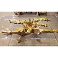 Teak Wood Root Dining Table Including 87 x 43 Inch Glass Top