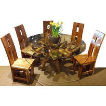 Teak Wood Root Dining Table Including a 63 Inch Round Glass Top