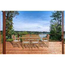 7 Piece Teak Wood Castle Patio Dining Set with Round to Oval Extension Table, 4 Side Chairs and 2 Arm Chairs