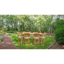 7 Piece Teak Wood Orleans Patio Bistro Bar Set, 63" Bar Table, 2 Bar Chairs w/ Arms & 4 Armless Bar Chairs