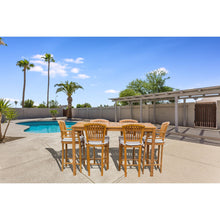 7 Piece Teak Wood Orleans Patio Bistro Bar Set, 63" Bar Table, 2 Bar Chairs w/ Arms & 4 Armless Bar Chairs