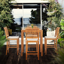 5 Piece Teak Wood Castle Patio Bistro Bar Set with 35" Bar Table & 4 Barstools