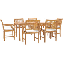 7 Piece Teak Wood Castle 63" Rectangular Medium Bistro Dining Set with 6 Arm Chairs