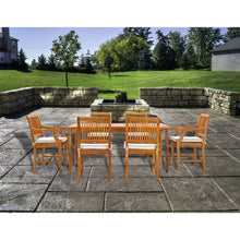 7 Piece Teak Wood Castle 71" Rectangular Large Bistro Dining Set with 2 Arm Chairs & 4 Side Chairs
