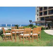 7 Piece Teak Wood Castle 71" Rectangular Large Bistro Dining Set with 2 Arm Chairs & 4 Side Chairs