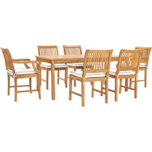 7 Piece Teak Wood Castle 71" Rectangular Large Bistro Dining Set with 2 Arm Chairs & 4 Side Chairs