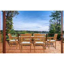 7 Piece Teak Wood Castle 71" Rectangular Large Bistro Dining Set with 6 Arm Chairs