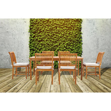 7 Piece Teak Wood Castle 71" Rectangular Large Bistro Dining Set with 6 Side Chairs