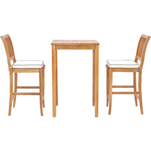 3 Piece Teak Wood Castle Intimate Patio Bistro Bar Set with 27" Bar Table & 2 Barstools