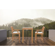 3 Piece Teak Wood Castle Intimate Patio Bistro Bar Set with 27" Bar Table & 2 Barstools with Arms