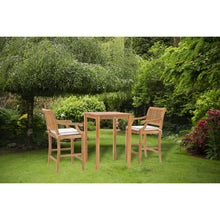 3 Piece Teak Wood Castle Intimate Patio Bistro Bar Set with 27" Bar Table & 2 Barstools with Arms