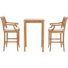 3 Piece Teak Wood Castle Intimate Patio Bistro Bar Set with 27" Bar Table & 2 Barstools with Arms