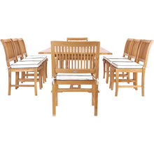 9 Piece Teak Wood Castle Patio Dining Set with Rectangular Extension Table, 6 Side Chairs and 2 Arm Chairs