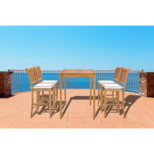 5 Piece Teak Wood Castle 55" Rectangular Small Bistro Bar Set including 4 Barstools