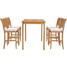 5 Piece Teak Wood Castle 55" Rectangular Small Bistro Bar Set including 4 Barstools